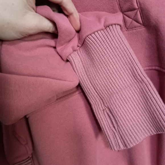 Pink Button Front Ribbed Trim Maternity Hooded Sweatshirt - Picture 6 of 11